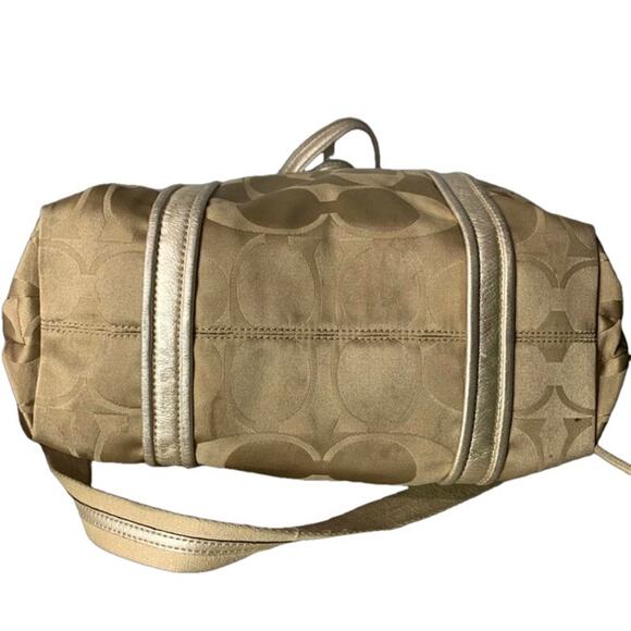 COACH Poppy Large Canvas Gold Tan Tote Shoulder Bag Crossbody - Picture 5 of 8